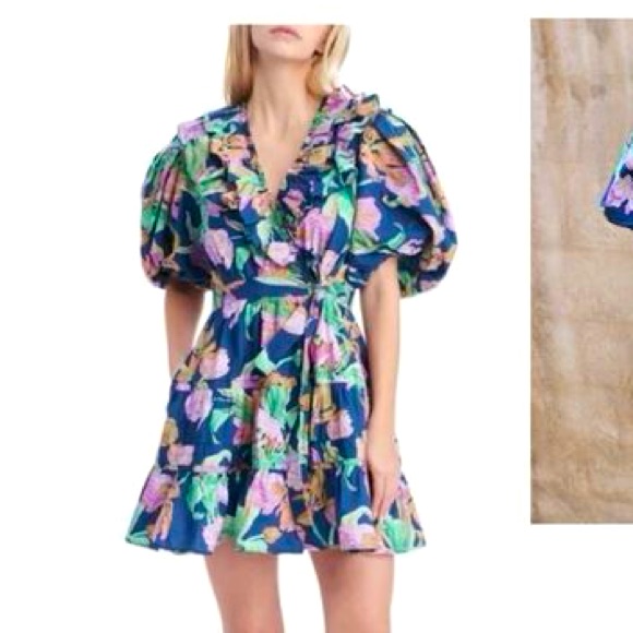 Love The Label Remy Navy Floral Puff Sleeves Dress In Size Medium